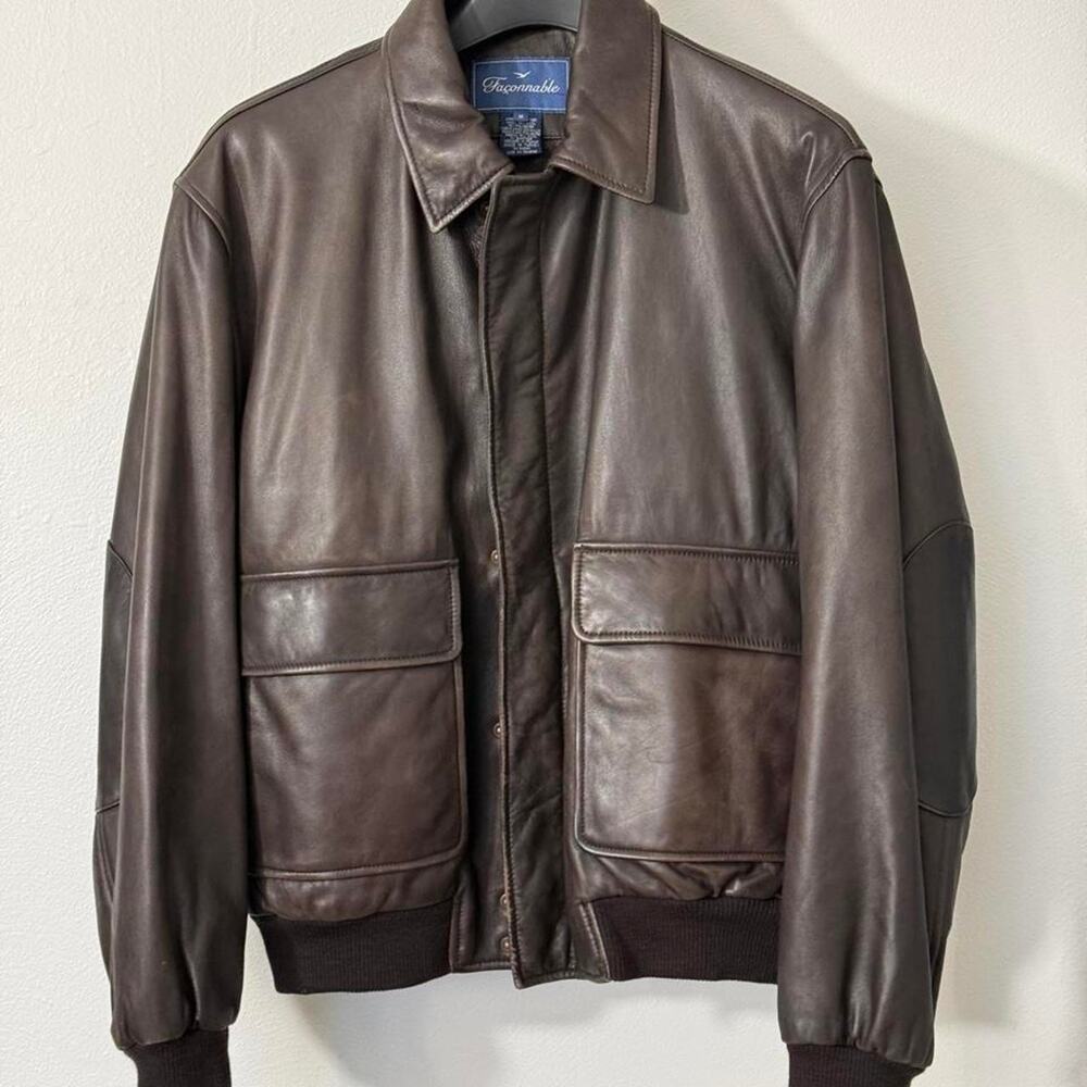 Façonnable Lambskin Leather Flight Jacket – Brown – M